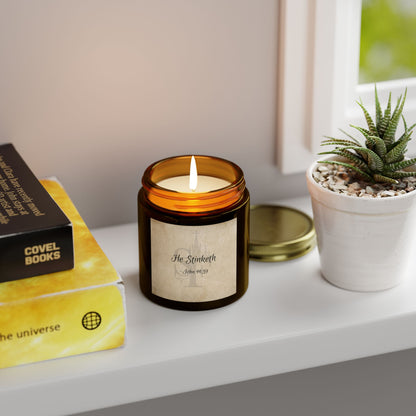 "He Stinketh - John 11:39" Scented Candles, Coconut Apricot Wax (4oz, 9oz)