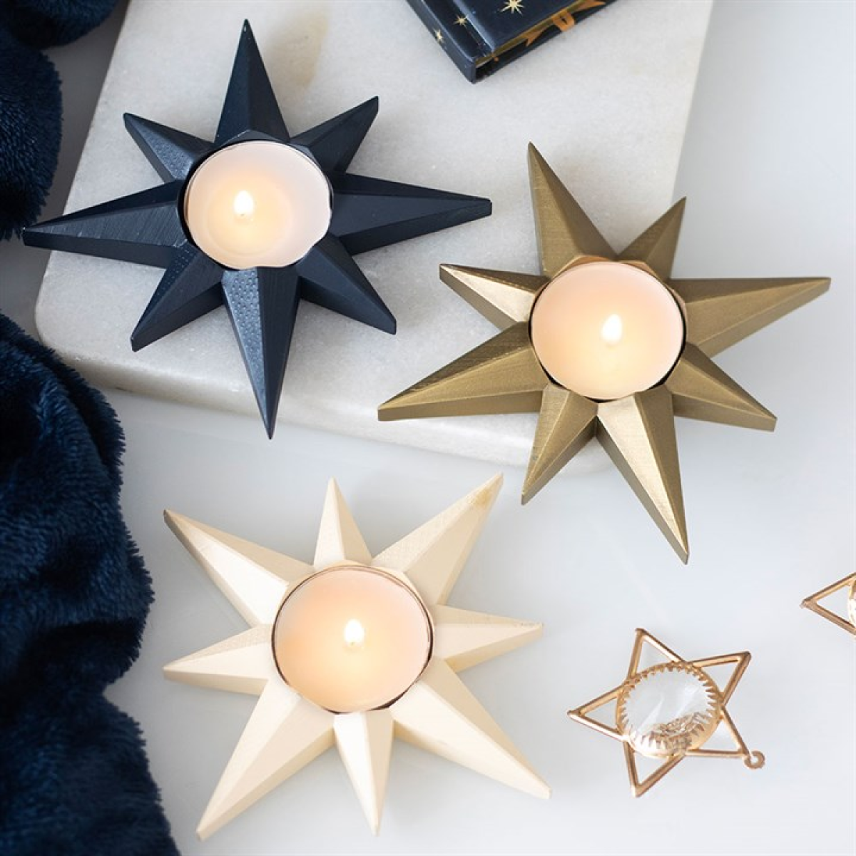 Cream Star Tealight Candle Holder