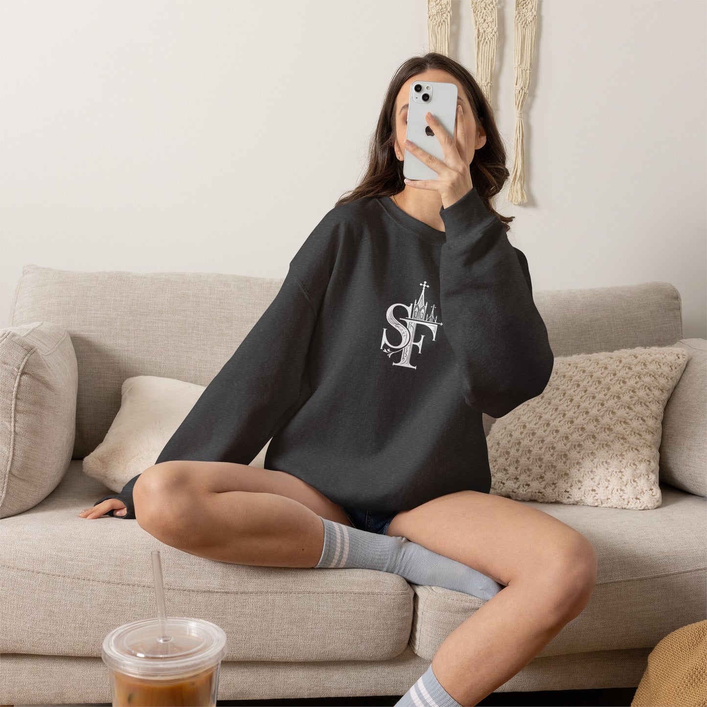 Dark Sweatshirt with SF Graphic - Cozy Essentials
